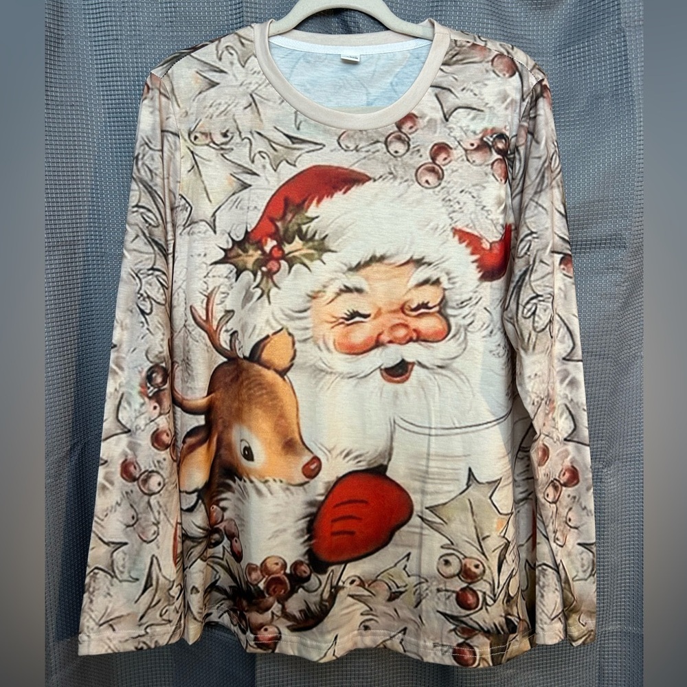 Vintage Santa and Reindeer Top - Christmas/Holiday